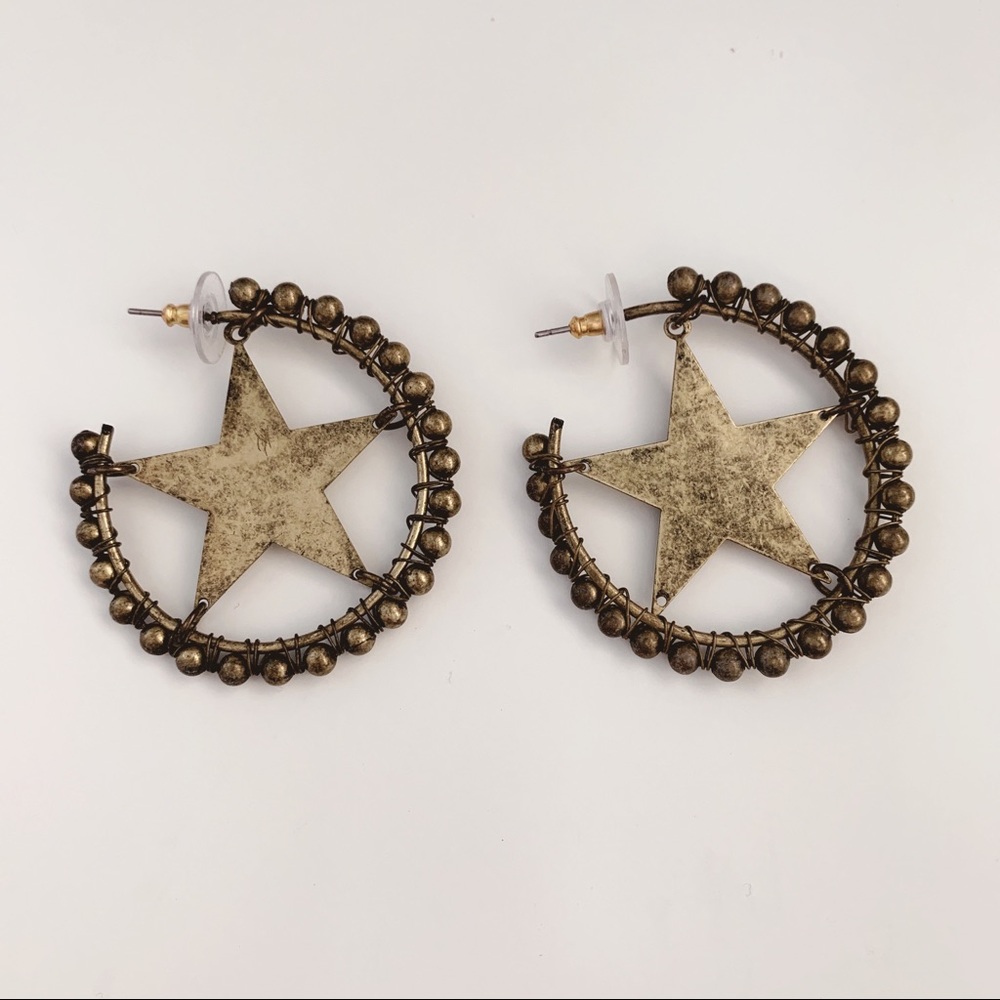 Brass star hoop earrings, 1.5”